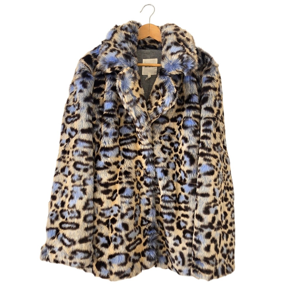 Avec Les Filles Faux Fur Leopard Coat Womens L Blue Mob Wife Animal Print